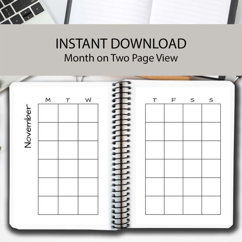 12 Month Calendar Pages, 2 Page Spread, A5 Journal Monthly Calendar ...