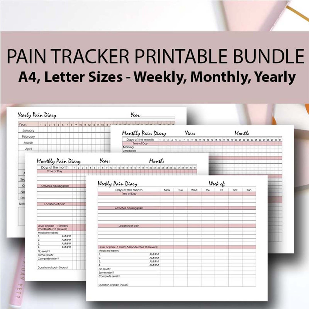 Pain Tracker Printable BUNDLE, Pain Log, Pain Tracker Journal, Daily Pain Tracker Pdf, Weekly ...