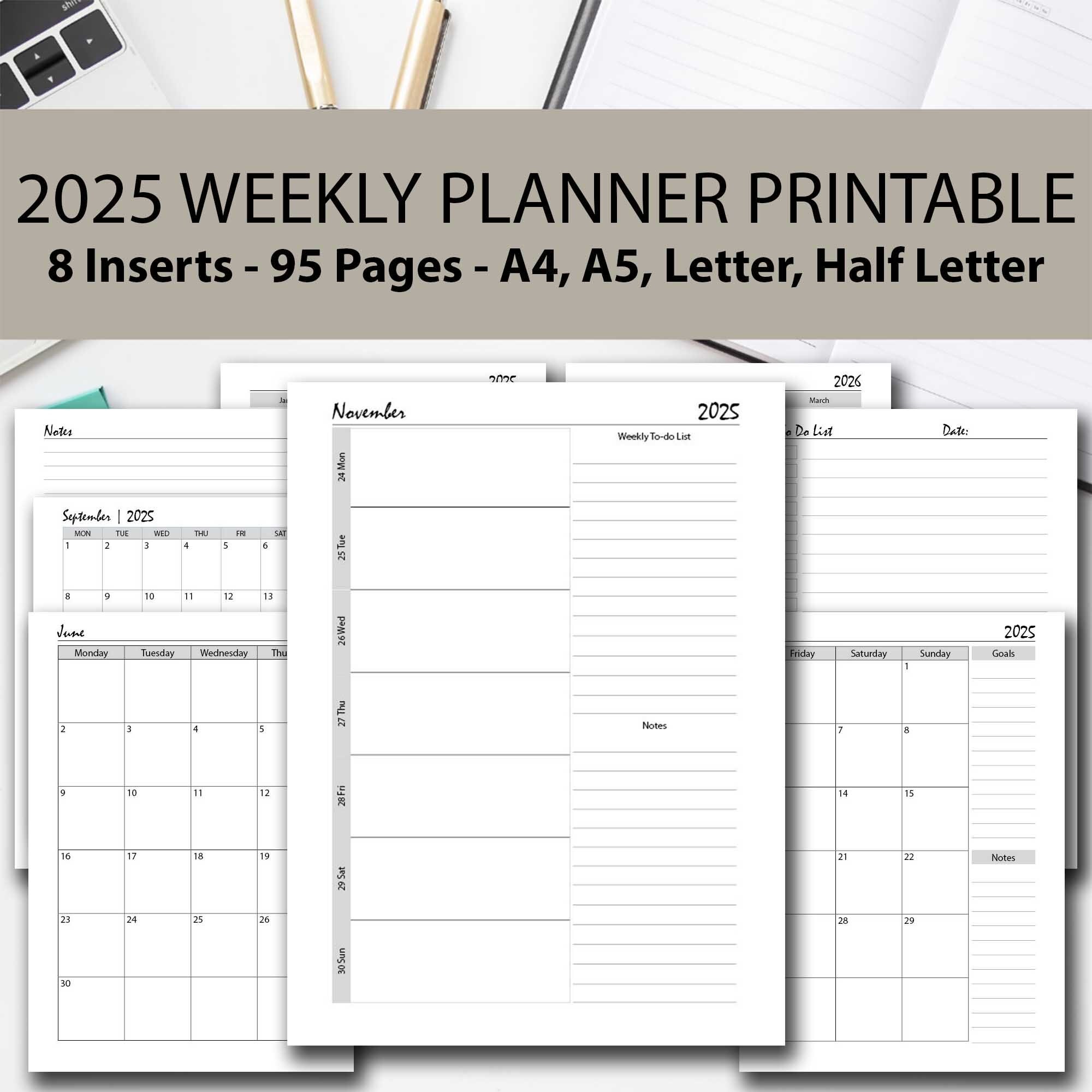 2025 Weekly Planner Pack Printable GREY, 2025 Week on 1 Page, 2025 ...