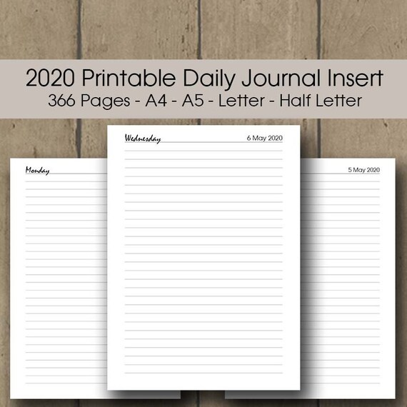 2020 Printable Daily Diary Journal Inserts 2020 Daily Planner Printable A4 Letter Half Size A5 Filofax 2020 Printable Daily Notebook 2020 Printable Daily Diary Journal Inserts 2020 Daily Planner Printable A4 Letter Half Size A5 Filofax 2020 Printable Daily Notebook