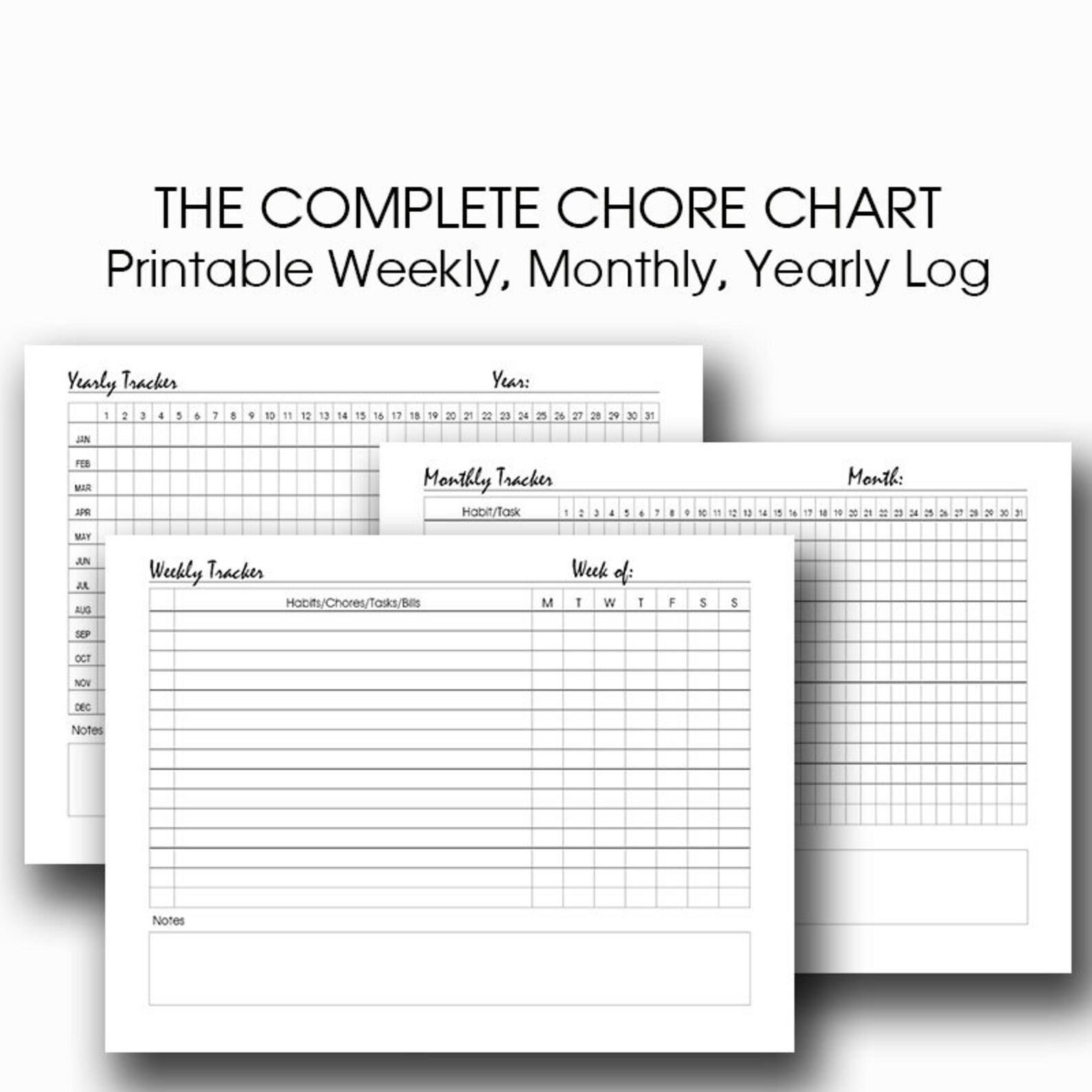 Daily Weekly Monthly Yearly Chore Chart Printable PDF Etsy
