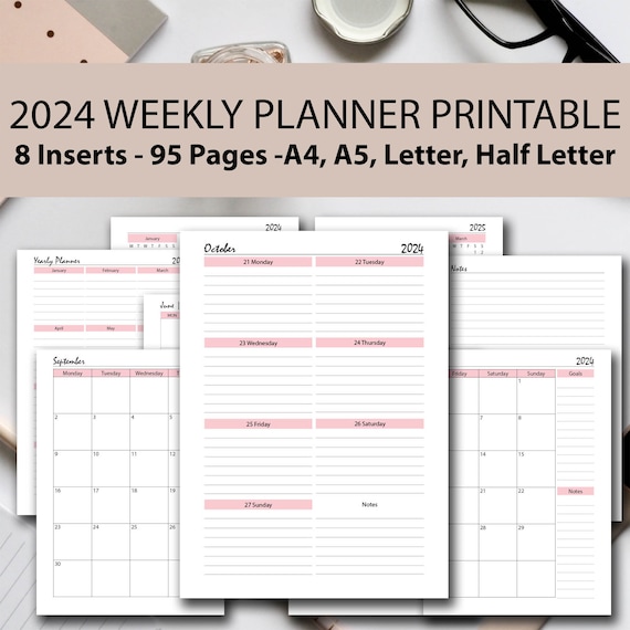 Buy 2024 Weekly Planner Set Printable PINK BUNDLE, A4/half  Letter/letter/a5, Productivity Planner 2024, 2024 Weekly Agenda, Week on 1  Page 2024 Online in India 