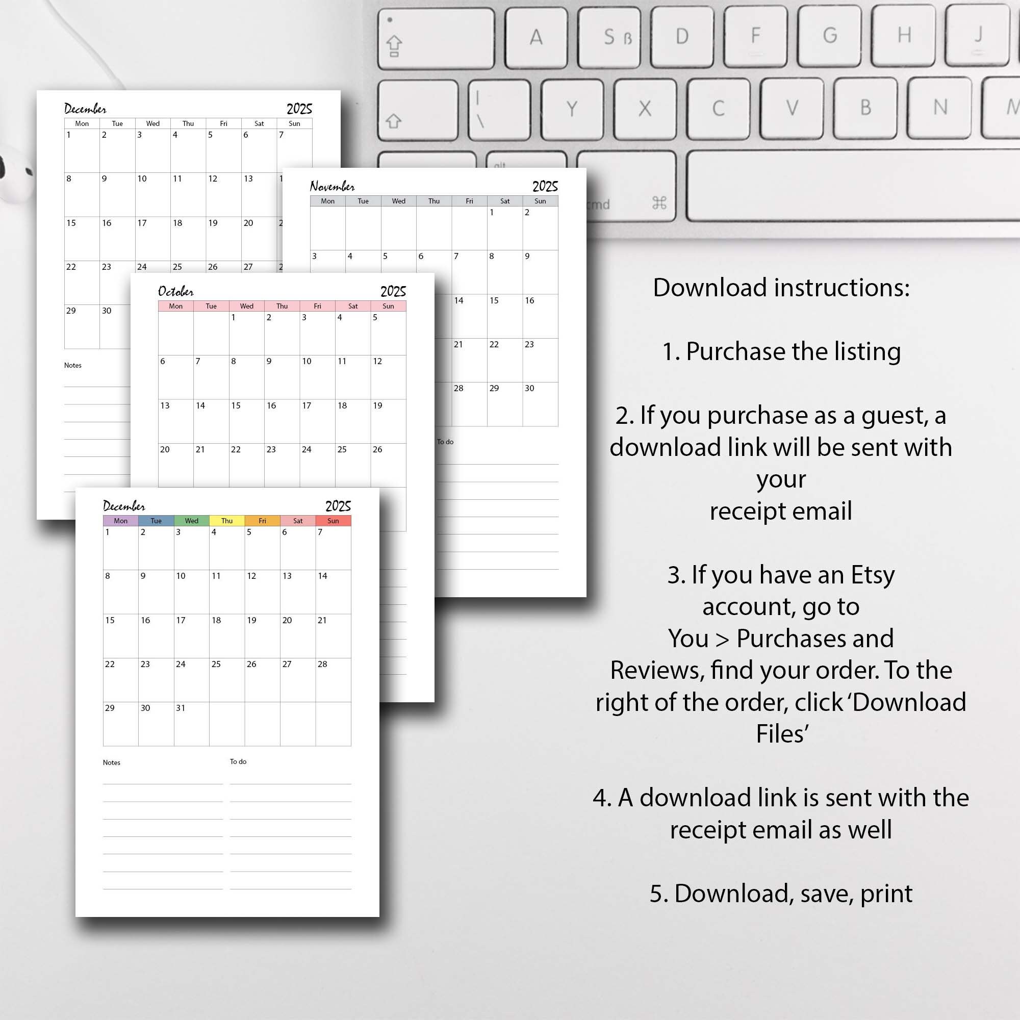  2025 Kalender pdf, 2025 Wandkalender, 2025 Monatsplaner, 2025 Illustration 