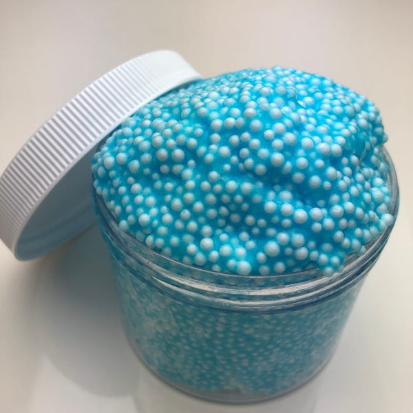 Blue Cotton Candy Floam Slime - Clear Based Slime w/ Foam Beads (Scented)