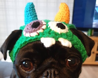 Crochet monster dog hat; monster pug hat; hats for dogs; hats for pugs; crochet hat; pug hat; winter hat; crochet hat; monster dog hat;