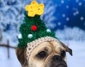 Christmas Tree dog Hat; Crochet Christmas hat; pug hat; hats for dogs; Christmas hat; crochet; pug hat; winter hat; christmas tree hat;