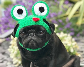 Crochet frog dog hat; frog pug hat; hats for dogs; hats for pugs; crochet hat; pug hat; winter hat; crochet hat; frog dog hat; dog fashion
