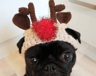 Chewies Reindeer dog Hat; Crochet reindeer hat; pug hat; hats for dogs; Christmas hat; crochet; pug hat; winter hat; christmas crochet hat;