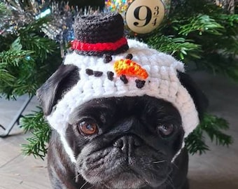 Christmas snowman dog Hat; Crochet Christmas hat; pug hat; hats for dogs; Christmas hat; crochet; pug hat; winter hat; snowman hat;