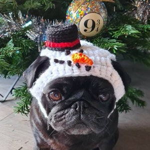 Christmas snowman dog Hat; Crochet Christmas hat; pug hat; hats for dogs; Christmas hat; crochet; pug hat; winter hat; snowman hat;