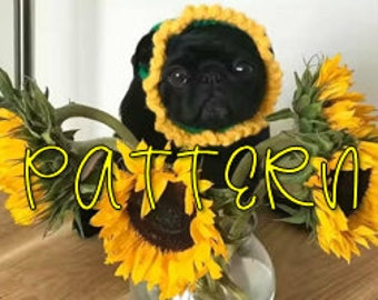 Crochet Sunflower Dog Hat **PATTERN ONLY**; crochet pattern; dog hat pattern; crochet dog hat