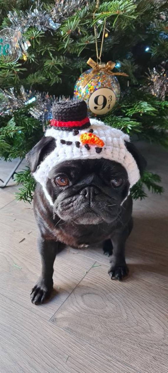 Christmas Snowman Dog Hat; Crochet Christmas Hat; Pug Hat; Hats