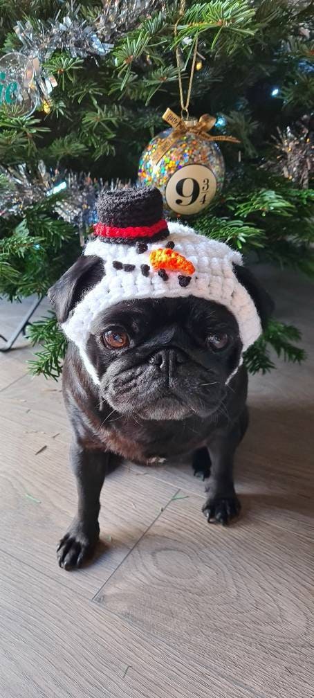Christmas snowman dog Hat; Crochet Christmas hat; pug hat; hats for dogs; Christmas hat; crochet; pug hat; winter hat; snowman hat;