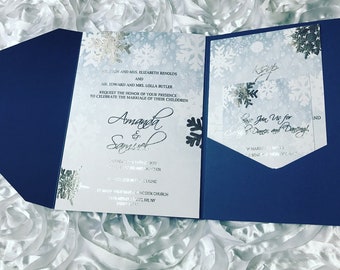 Winter Wonderland Foil Invitation, Silver Foil Wedding Invitation, Snowflake Invitation, Elegant Wedding Invitation, Foil Wedding Invitation