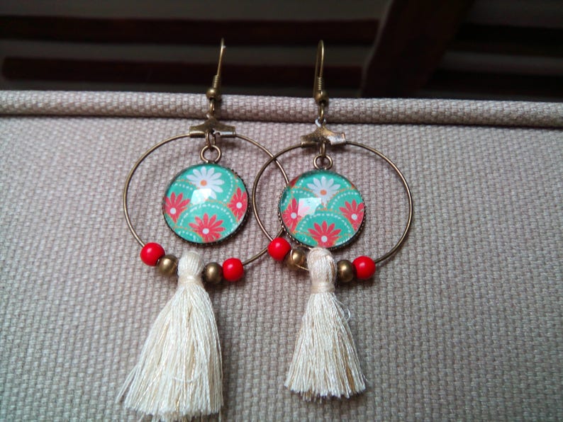 Earrings Creole BOC6 red flowers