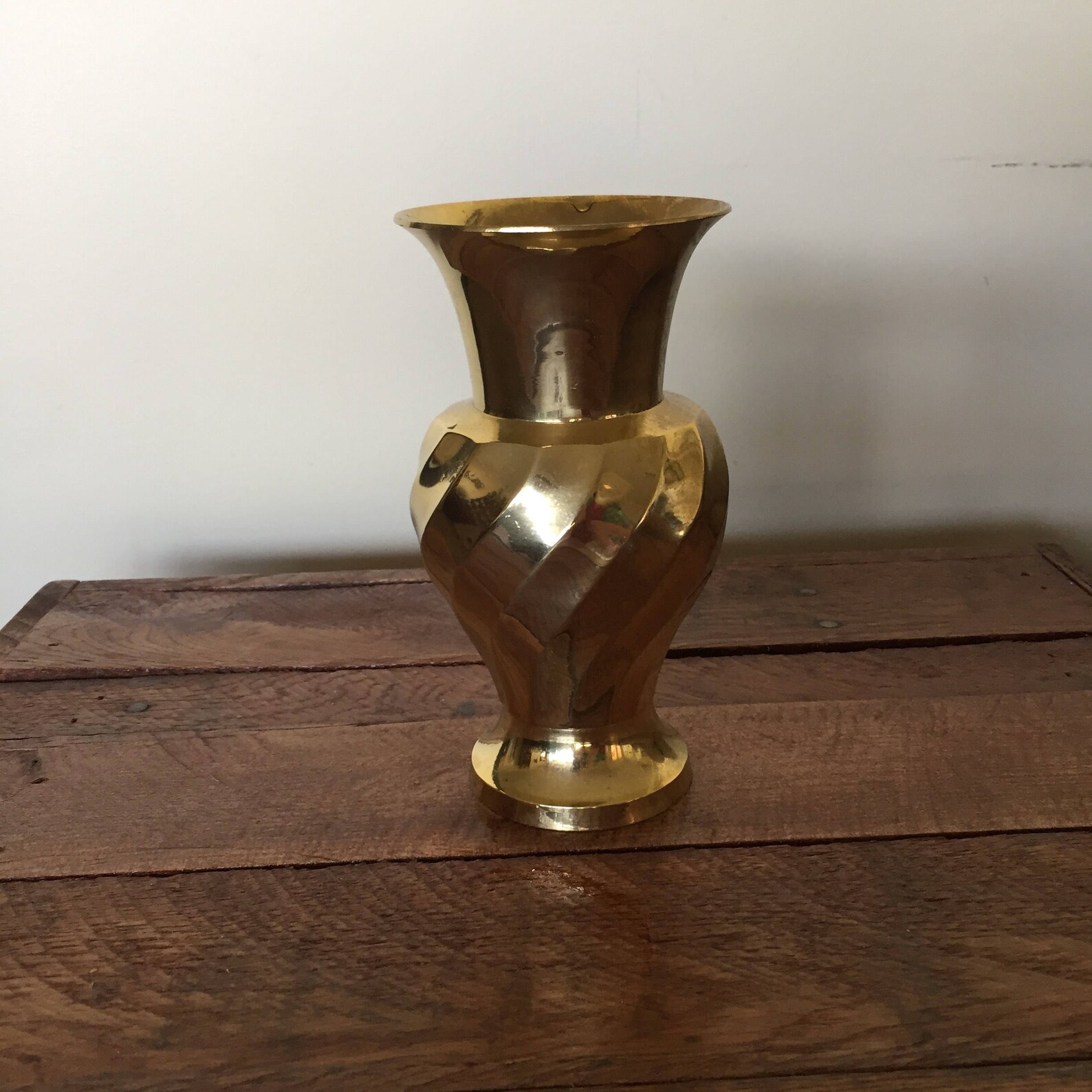 Vintage Gold Vase with Intricate Spiral Design / Made in Etsy