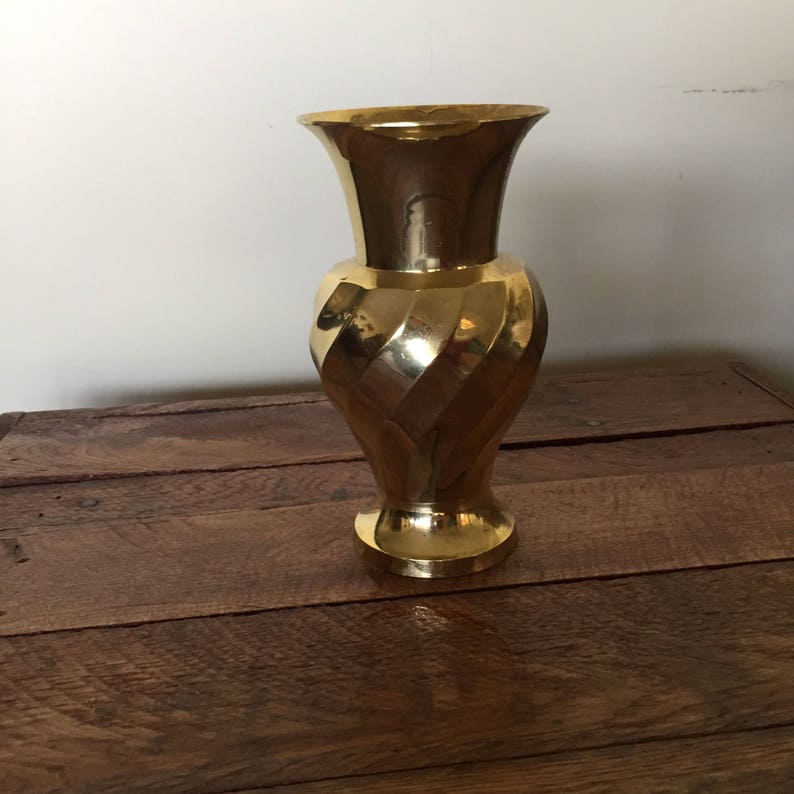 Vintage Gold Vase with Intricate Spiral Design / Made in Etsy