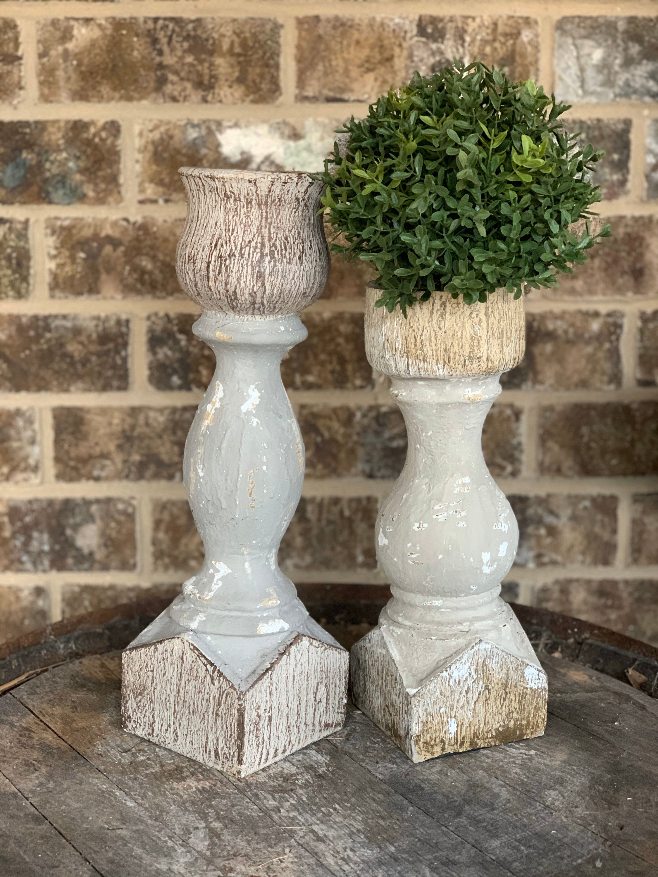 Square grey distressed candle holder pedestal candle holder Etsy