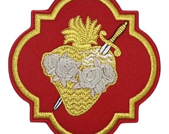 Immaculate Heart of Mary Patch (4.7 Inch) Red Velvet Iron-on or Sew-on Badge Catholic Vestment Church Symbol Christian Emblem Gift Patches