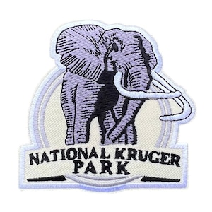 Toppa ricamata da stirare/cucire con il simbolo del Parco Nazionale Kruger, Sudafrica (3,5 pollici), emblema da viaggio, souvenir, toppe regalo per safari con elefanti