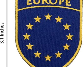 Europe EU Flag Patch (3 Inch) Embroidered Iron-on/Sew-on Badge Travel Vacation European Crest Souvenir Tourist Emblem Backpack Gift Patches