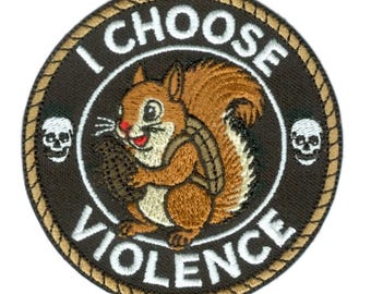 I Choose Violence Patch (3 Inch) Embroidery Iron-on Badge Funny Squirrel Grenade Emblem Tactical Gear Backpacks Hats Jackets Gift Patches
