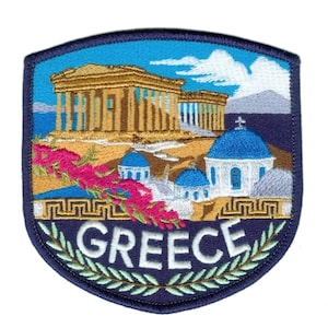 Greece Patch (3.5 Inch) Embroidered Iron-on/Sew-on Badge Greek Island Travel Souvenir Tourist Emblem DIY Backpack Gift Patches