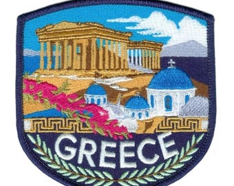 Greece Patch (3.5 Inch) Embroidered Iron-on/Sew-on Badge Greek Island Travel Souvenir Tourist Emblem DIY Backpack Gift Patches