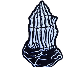 Skeleton Praying Hands Patch (5 Inch) Large Embroidered Iron-on/Sew-on Badge  God Bless Pray Prayer Religious Biker Jacket Vest Gift Patches