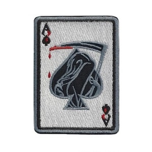 Ace of Spades Sensenmann Todeskarte Patch (3,5 Zoll) Gestickter Haken und Schleife Klett Abzeichen Aces Poker Deck Karten Taktische Geschenk Patches