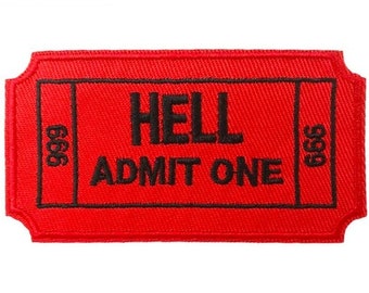 Hell Admit One 666 Ticket Patch (3.5 Inch) Iron/Sew-On Badge Satan Demon Satanic Omen Horror Goth Gothic Motif Emblem Gift Patches