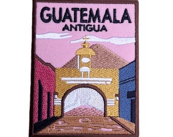 Écusson Antigua Guatemala (3,5 pouces) insigne thermocollant ou à coudre souvenir voyage Amérique centrale emblème de l'arc Maya Santa Catalina écussons cadeaux