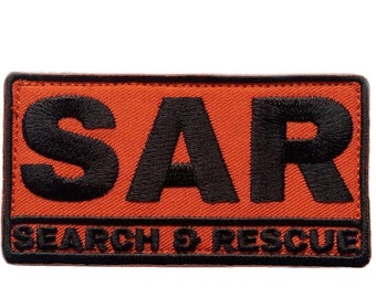 Search&Rescue SAR Patch (3 Inch) Embroidered (Hook + Loop) Velkro Orange SAR Team Badge Mountain Air Coast K-9 Dog Unit Hat Cap Bag Patches