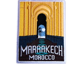 Écusson Marrakech Maroc (3,5 pouces) Insigne thermocollant/à coudre, emblème souvenir de voyage, parfait pour les sacs à dos, bagages, chapeaux, sacs, écussons cadeaux