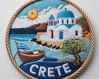 Écusson brodé à thermocoller/à coudre Crète (3 pouces) Écusson cadeau emblème de vacances en Grèce