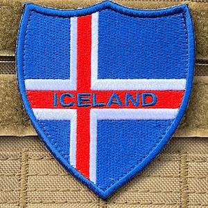 アイスランド国旗パッチ (3インチ) 刺繍入り国家バッジ (フック+ループ) 紋章 盾 紋章 戦術的士気エンブレム ギフト お土産 スカンジナビア