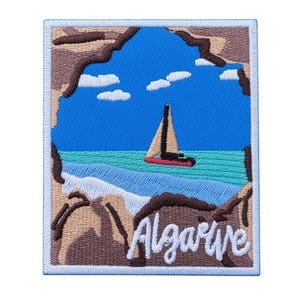 Algarve Portugal Aufnäher (8,9 cm) – Gestickter Aufnäher zum Aufbügeln oder Aufnähen – Reise-Souvenir aus Europa – Urlaubs-Emblem – Gepäck-, Rucksack- und Geschenkaufnäher