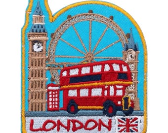 London Bus Patch, Embroidered Iron-on / Sew-on Badge UK Travel Souvenir, British Landmarks Emblem Applique (70mm)
