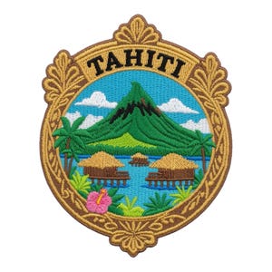 Tahiti Patch Embroidered Iron-on / Sew-on Badge Travel Souvenir French Polynesia Island Vacation Emblem Gift Patches (90x70mm)