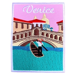 Patch Venetië Italië (3,5 inch) geborduurde opstrijk-/naaibadge Italiaanse gondel Travel Italia Souvenir embleem Europa DIY cadeau-patches