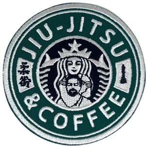 Jiu Jitsu und Kaffee Aufnäher (3 Zoll) Klettverschluss oder Aufbügler Grappling BJJ Kimono GI, Turnbeutel, Mütze, Shirt, Jacke, Kampfsport Geschenk Aufnäher