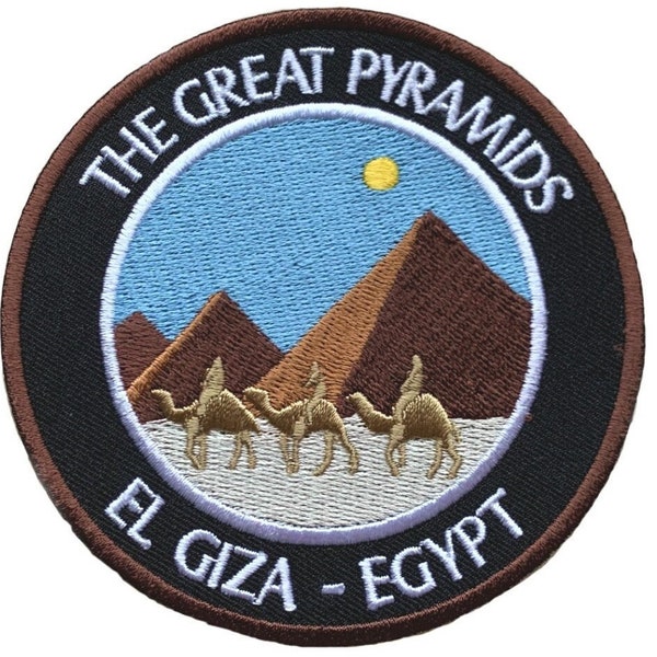 Écusson des pyramides de Gizeh (3,5 pouces) Égypte insigne à repasser/à coudre Souvenir de voyage égyptien La grande pyramide, sac, chapeau, sac à dos, écussons cadeaux