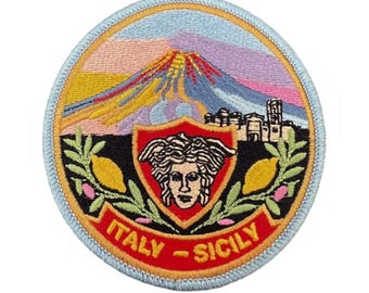 Italy Sicily Patch Embroidered Iron-on/Sew-on Badge (3 Inch) Travel Europe Souvenir Island Vacation Emblem Gift Patches