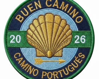 Buen Camino 2026 Patch, Camino Portuguese Embroidered Iron-on / Sew-on Badge Scallop Shell Emblem (3.2 Inch) Travel Portugal Souvenir