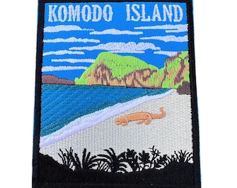 Komodo Island Indonesia Patch (3.5 Inch) Embroidered Iron-on or Sew-on Badge Travel Asia Souvenir Emblem Vacation Backpack Gift Patches