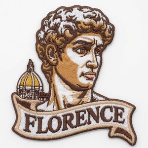 Florence Italy Patch Embroidered Iron-on/Sew-on Badge (80mm) Michelangelo David Statue Emblem Travel Europe Souvenir Gift Patches