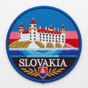 Slowaakse vlagpatch, geborduurd, strijk- of naaibadge (7,6 cm), reis, Europa, vakantie, Bratislava, souvenir, toeristisch embleem, cadeaupatches