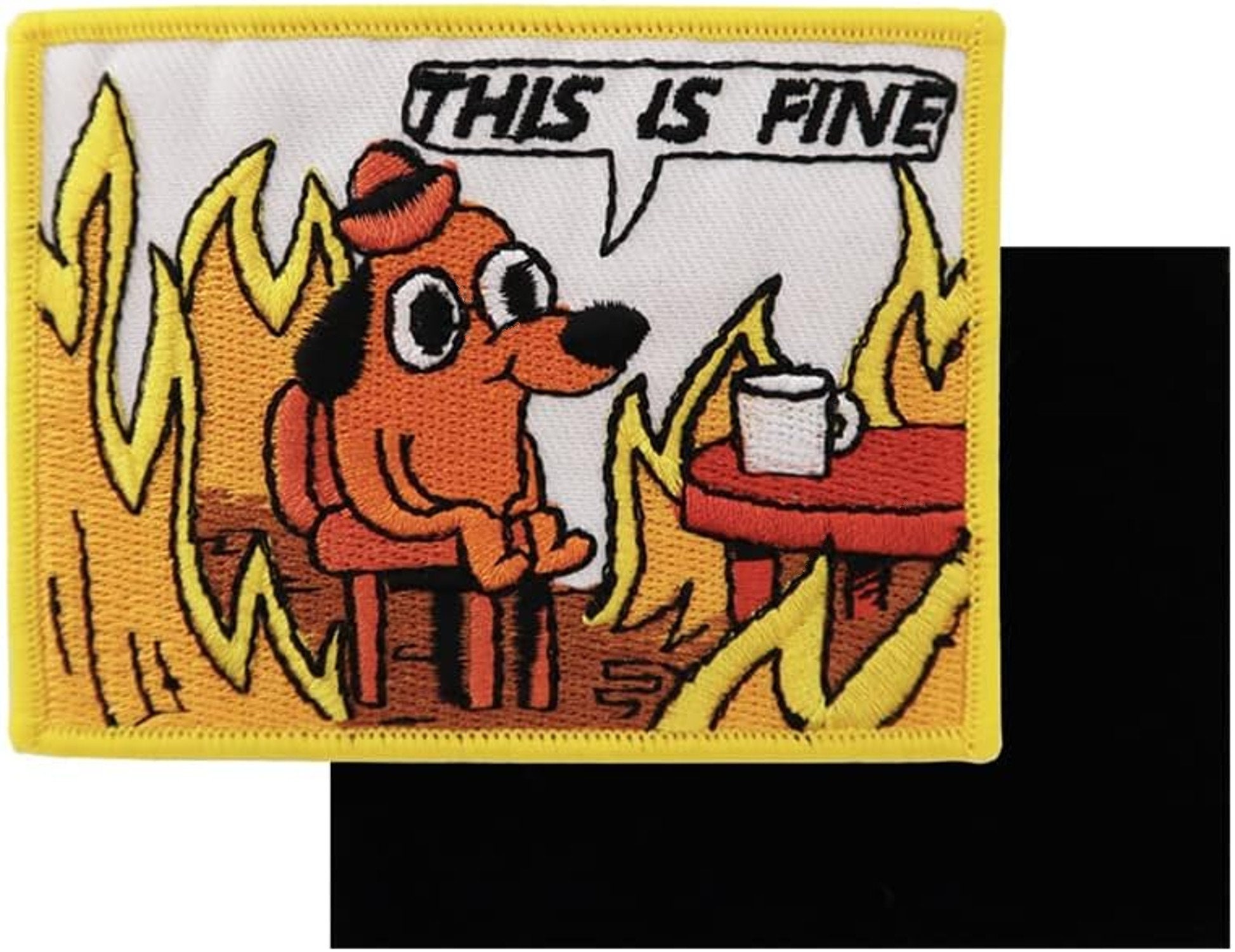 This is Fine Dog (while everything is on fire) backpack‎ NWT This is Fine Patch, Funny Dog Meme Embroidered Hook and Loop  main image 2