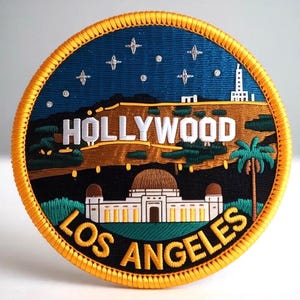 Parche de Hollywood (3 pulgadas) bordado para planchar o coser, insignia de Los Ángeles, California, letrero turístico de Hollywood, parches de regalo