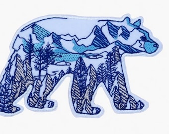 Mountain Bear Patch Embroidered Iron-on / Sew-on Badge Hiking Backpack Wildlife Emblem Crest Nature Wilderness Gift Patches